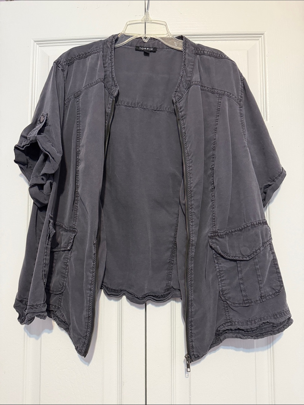 torrid Gray Washed Utility Jacket - Short Sleeve Zip Front